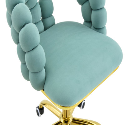 Chaise de bureau pivotante en velours moderne avec dossier à bulles, fauteuil de coiffeuse rembourré avec base en métal, chaise de bureau roulante pour bureau à domicile, chambre à coucher, salle de maquillage (ensemble de 1)