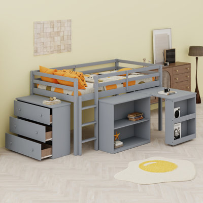 Lit mezzanine multifonctionnel avec tiroir, tablette, bureau de tirage et échelle
