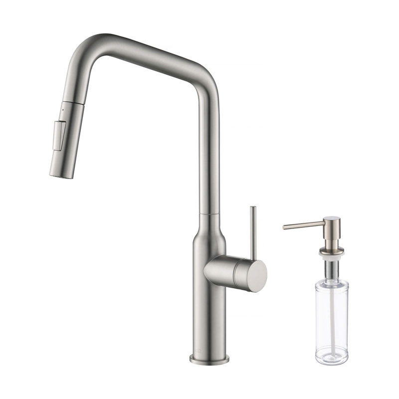 KIBI Macon Pull Down Kitchen Faucet, Brushed Nickel, With Soap Dispenser