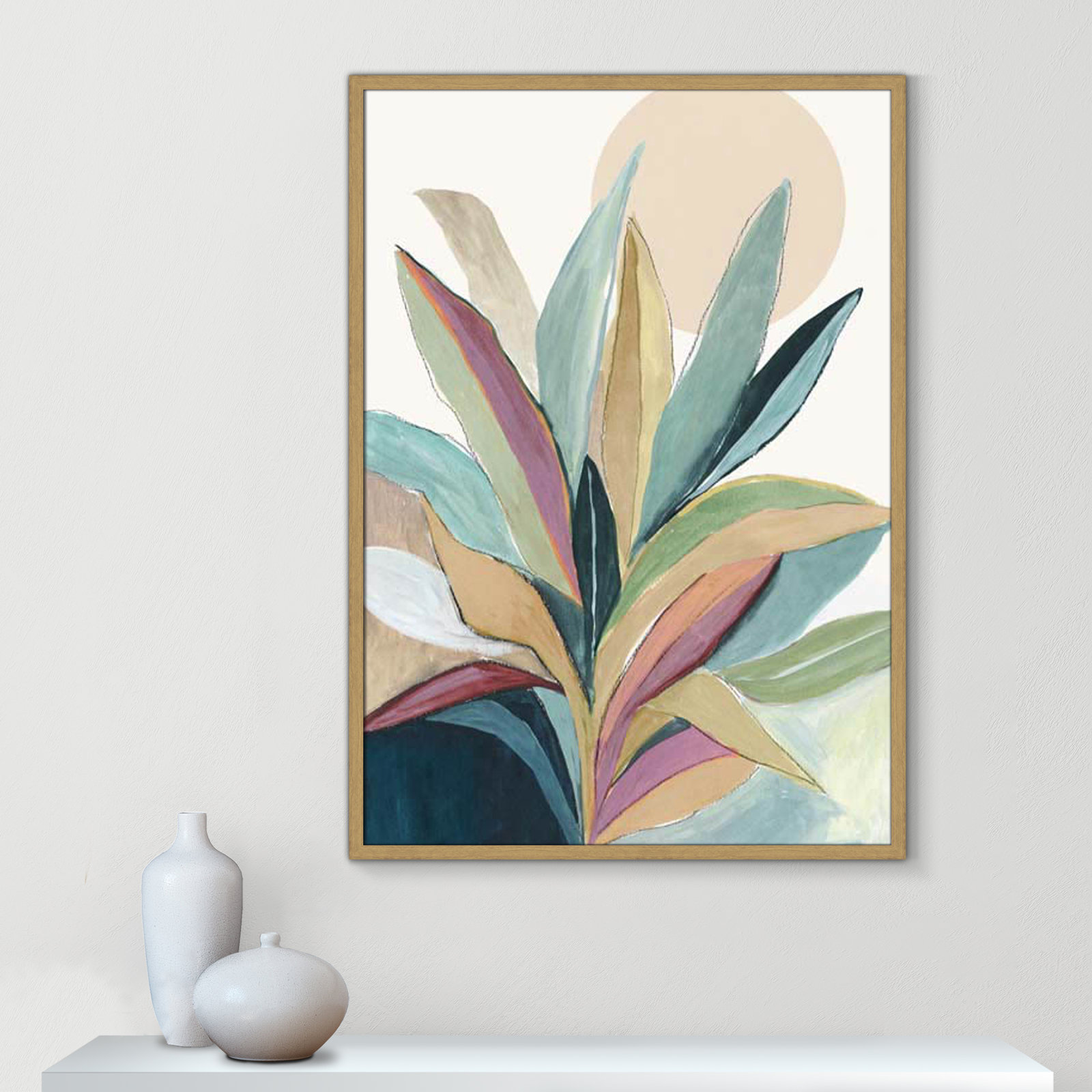 Sunny Bright Leaves I by Asia Jensen, Natural Slim Unmatted Picture Framed, 41.5" H x 29.5" W x 0.75" D