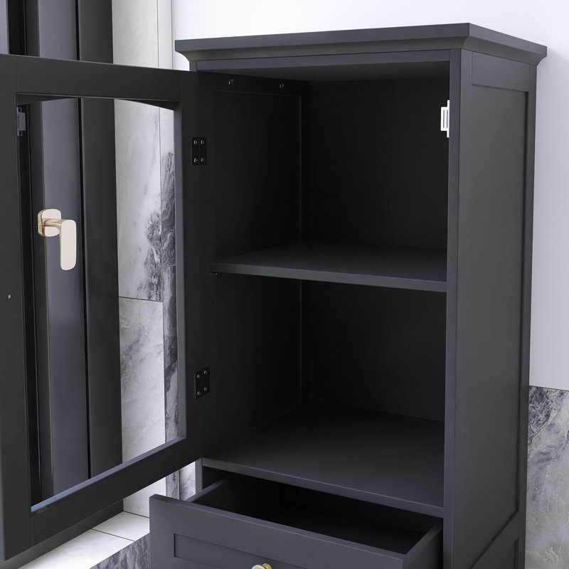 Armoire de rangement autoportante pour salle de bain 63 po - Double porte et tiroirs + 2 tablettes réglables
