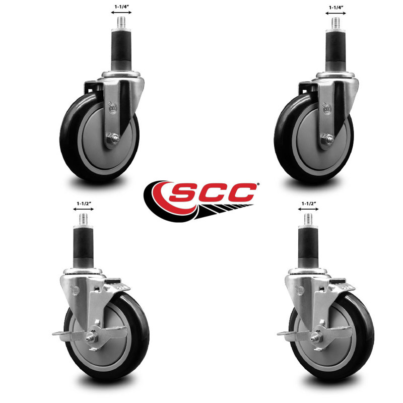 Ensemble de roulettes extensibles pivotantes en poly de 1 1/4 po à 2 freins SCC