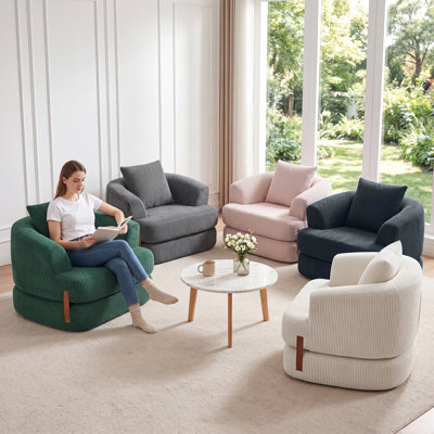 3-in-1 Convertible Corduroy Futon Chair with Memory Foam, Removable Washable Cover Portable Sofa Bed Chair for Living Room, Bedroom, Dorm & Small Apartment, Beige