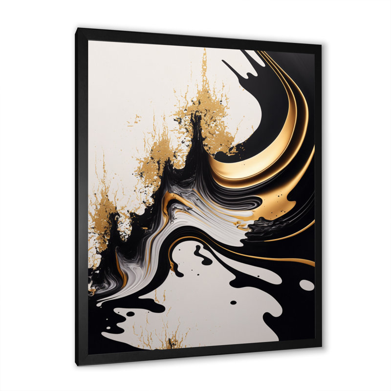 Azareth, vague noire et dorée - art mural abstrait pour le salon, H 20 po x l 12 po x P 1 po