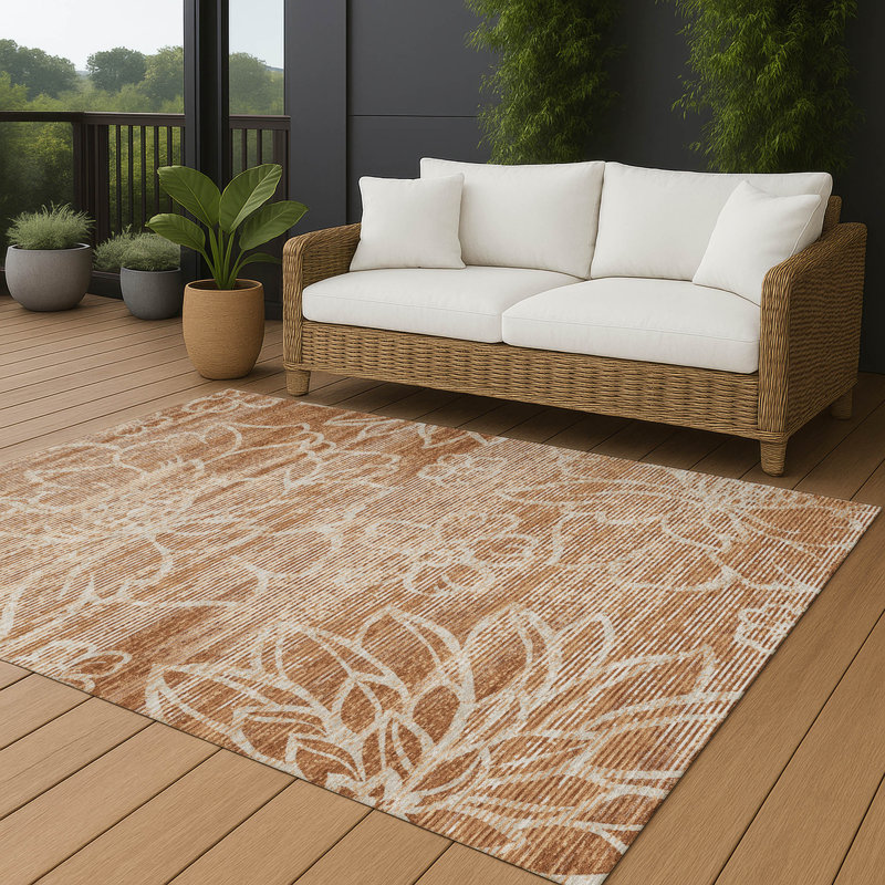 Tapis floral intérieur / extérieur lavable à la machine Chantille ACN2789, Paprika, 9 pi x 12 pi