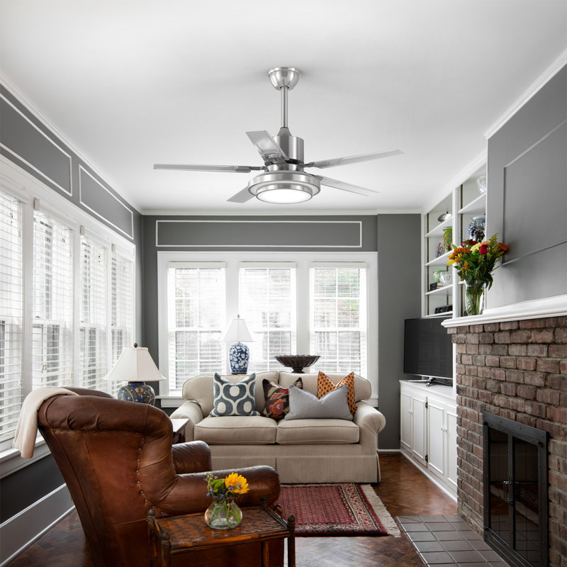 Tavin 5 - Blade LED Stainless Steel Ceiling Fan with Remote Control and Light Kit Included, 48"
