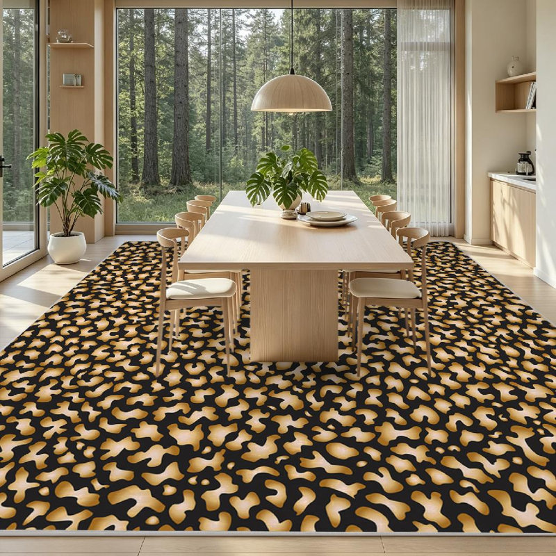 Tapis d'intérieur lavable à la machine, motif abstrait à pois lumineux dorés, Rectangle 71 po x 98 po