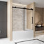 Frameless Single Sliding Shower Door  56-60 "W X 60" H, 1/4 "(6 Mm) Clear Tempered Glass, Explosion Proof Film, Stainless Steel Handle,Square Tube Track ,Matte Black-123210052