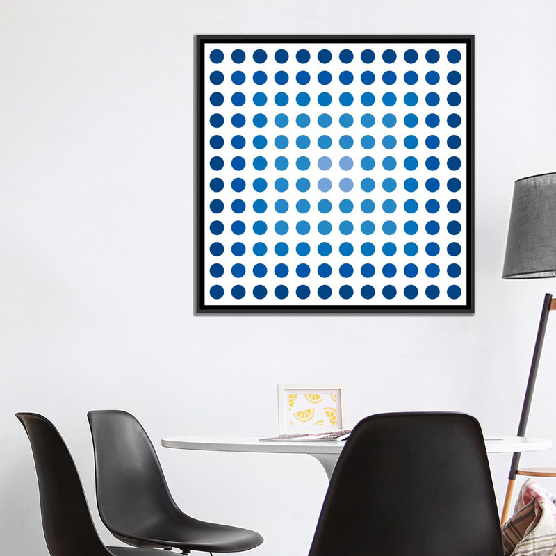 «Albree Modern Faded Navy Dots», reproduction sur toile tendue, H 37 po x l 37 po x P 1,5 po, Toile avec cadre flottant noir
