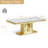 Modern Marble Coffee Table, 46.85" Rectangular Faux Marble, Luxury Mirrored Round Hollow Stainless Steel Base, Cocktail Table, Center Table-1278784170-1278784169
