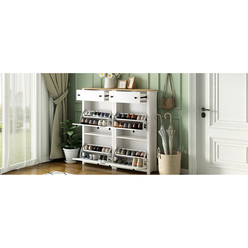 Range-chaussures avec tablettes réglables et un style blanc moderne, aspect pratique de rangement supplémentaire,, 2