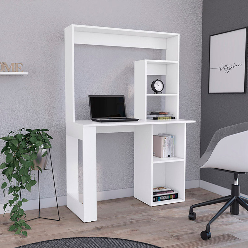 Bureau d'écriture avec tablettes et huche, blanc