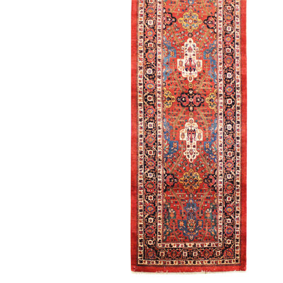 Bijar One-of-a-Kind Runner 4'4" X 13'1" New Age Runner Wool Area Rug in Red/Black/Blue