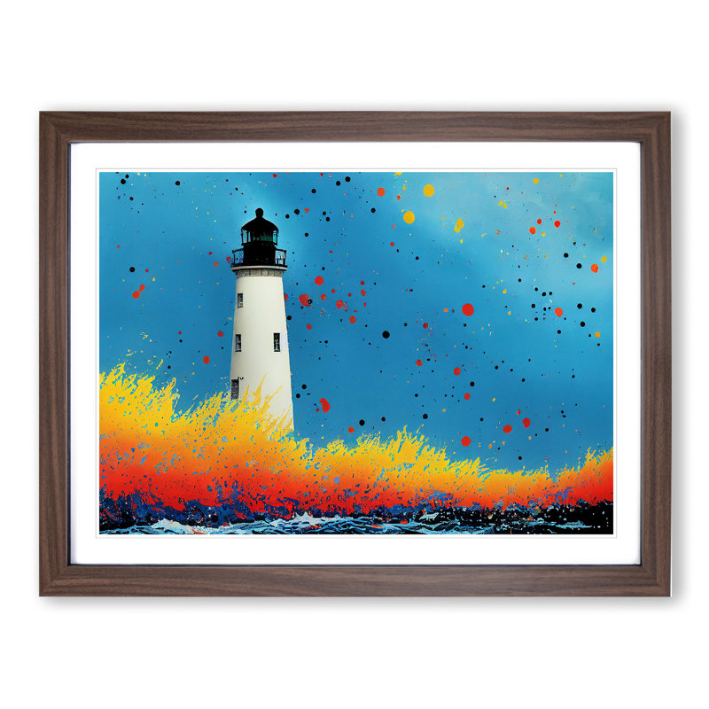 Lighthouse Splash Vol.3 - Single Picture Frame Painting, 46cm H x 64cm W x 2cm D, Walnut