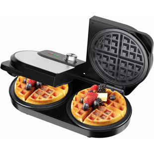 YASHE Double Waffle Maker 6 Inch, 1400W Belgian Waffle Maker for Breakfast and Snacks, Stainless Steel Waffle Iron with Nonstick Plates, Temperature Knob, Cool-Touch Handles
