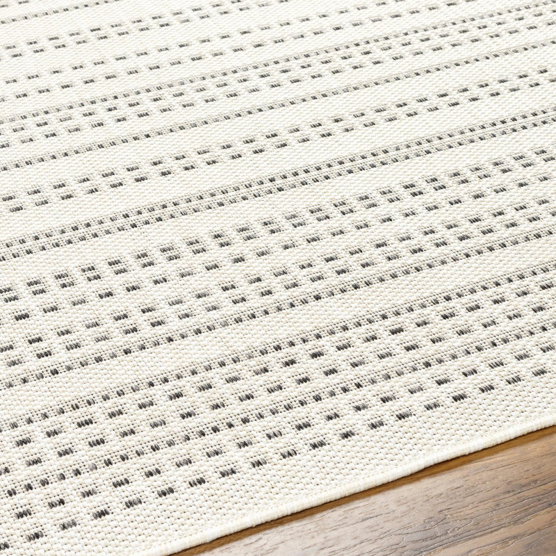 Elliegrace Black/Ivory Outdoor Area Rug, Rectangle 5'3" x 7'