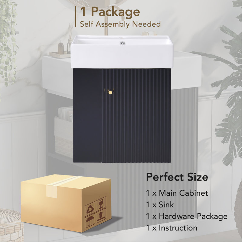Floating Bathroom Vaniy With Ceramic Basin And Left Side Storage, Black