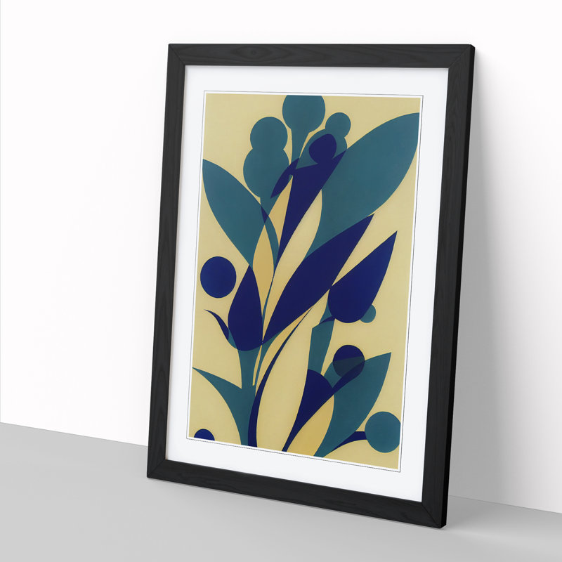 Bluebell Flower Suprematism - Single Picture Frame Print, Black Framed, 64cm H x 46cm W x 2cm D