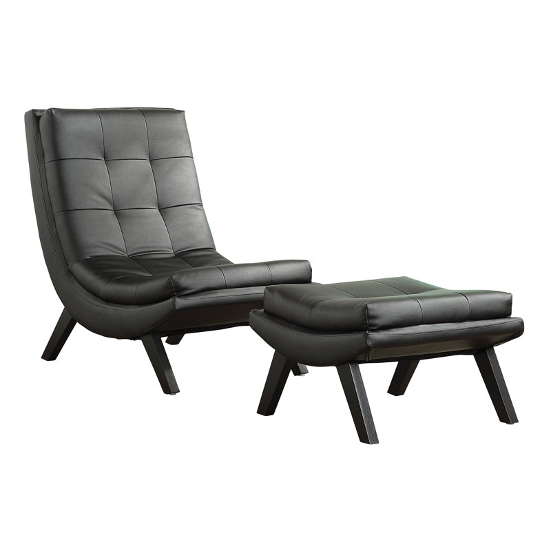 Wirksworth Faux Leather Slipper Chair with Ottoman, Black Faux Leather
