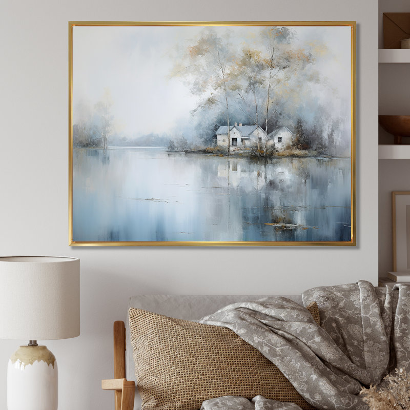 Lakeside House Serenity sur impression sur toile, H 34 po x l 44 po x P 1,5 po, Cadre flottant doré