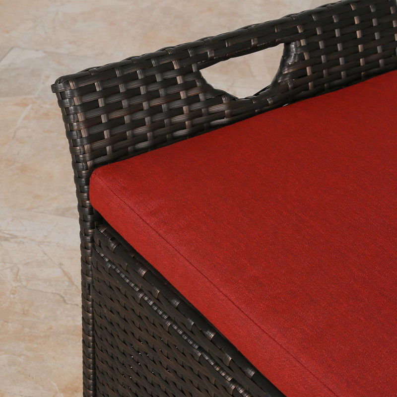 Hunsberger Rattan Storage Bench Patio Bin, Bright Red