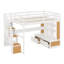 Lit mezzanine en bois de pin massif avec bureau, tablettes et escalier de rangement-1417093709