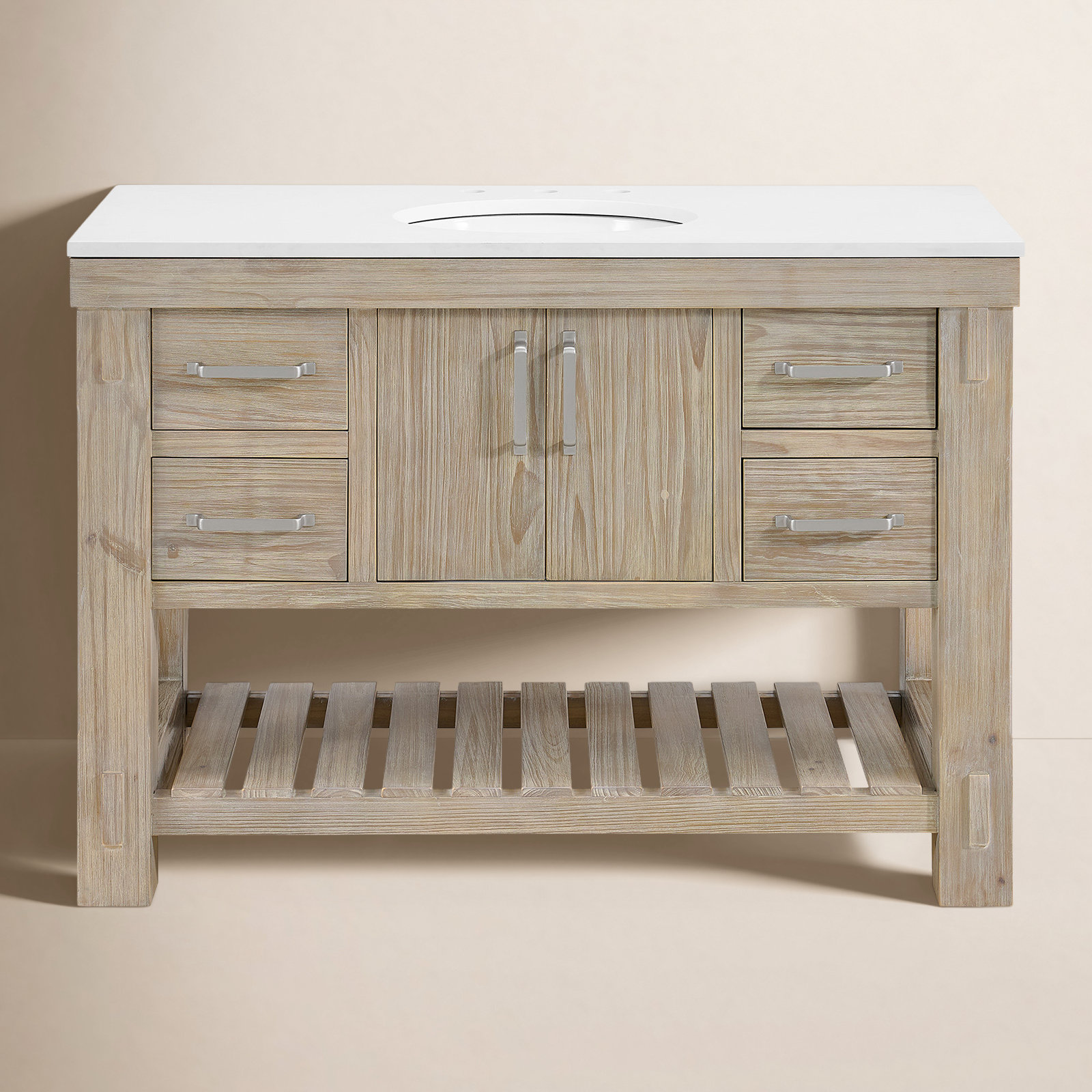 Bromley 48" Pine Single Bathroom Vanity, White Washed Pine