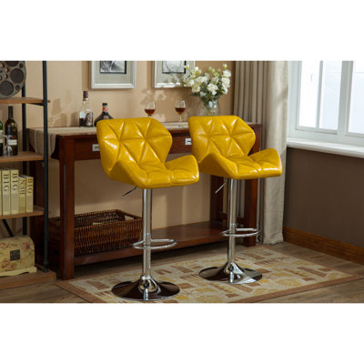 Tabourets de bar contemporains à hauteur réglable jaune, 2 - relevage hydraulique avec siège en cuir synthétique et repose-pieds relaxants jaunes, doux pour la détente