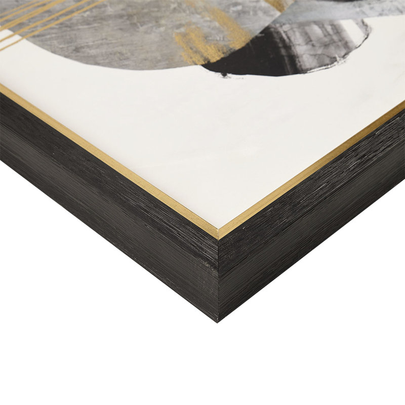 Toile abstraite avec cadre doré, double moulure noire et cadre, l 29,5 po x H 29,5 po, utilisation à l'intérieur dans une toile encadrée, cintres élégants, décor