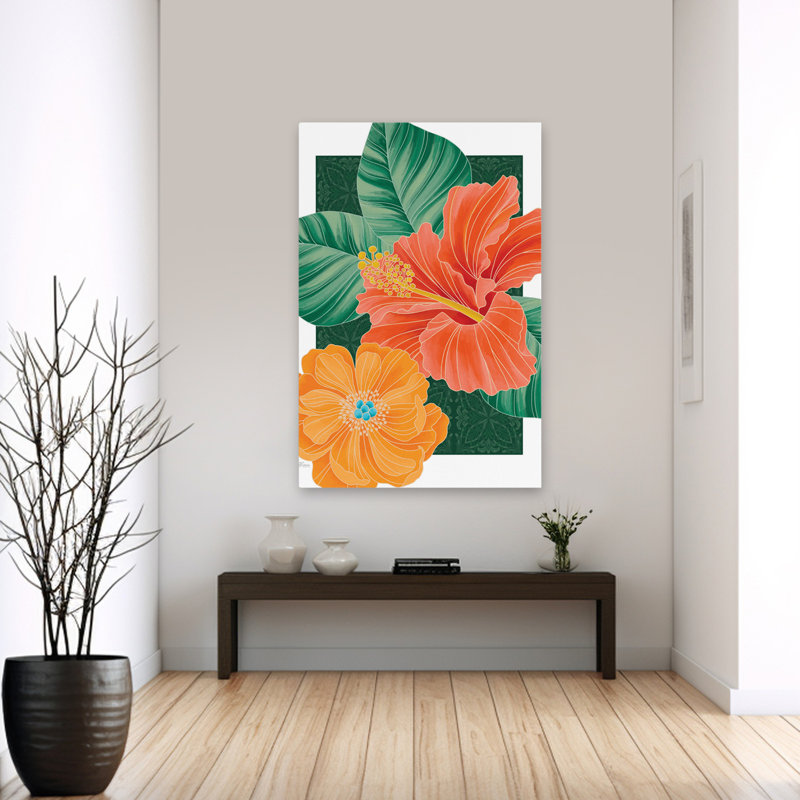 Échos d'orange - fleur d'hibiscus tropical, H 60 po x l 40 po