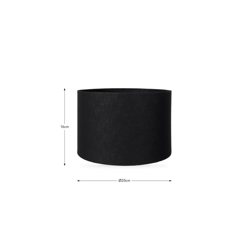Lino Self Lined Linen Drum Shade, 16cm H x 25cm W x 25cm D, Black