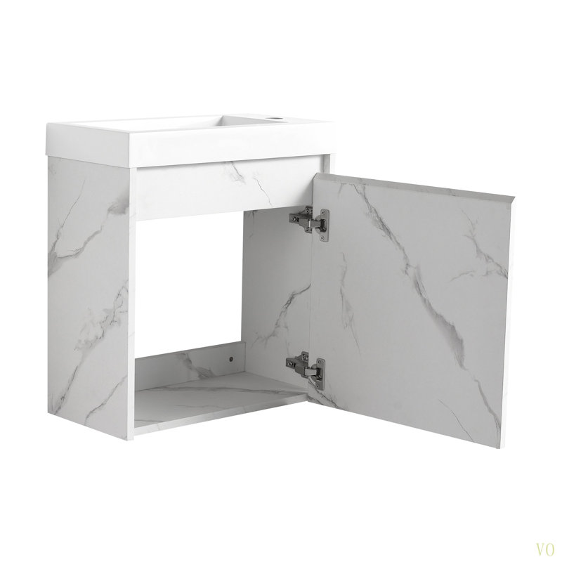 Meuble-lavabo mural flottant de 20 po avec lavabo en résine et porte d'armoire à fermeture en douceur, Blanc