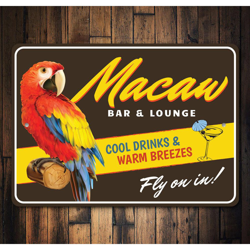Enseigne en aluminium Macaw Bar and Lounge, H 12 po x l 18 po x P 0,06 po
