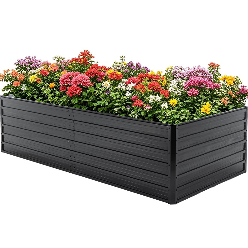 Galvanized Raised Garden Bed Outdoor 8X4x2 Ft - Large Planter For Vegetable And Flower Planting Black Easy Setup Fruit Cultivation To Put Together