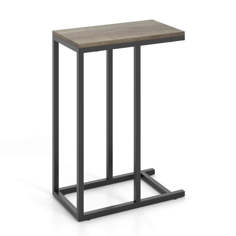Table d'appoint industrielle en forme de C avec structure en métal robuste, Gris