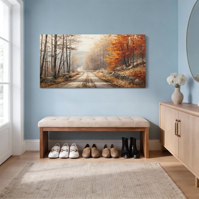 Autumn Forest Road Landscape Oil Painting Print Canvas Wrapped Wall Art