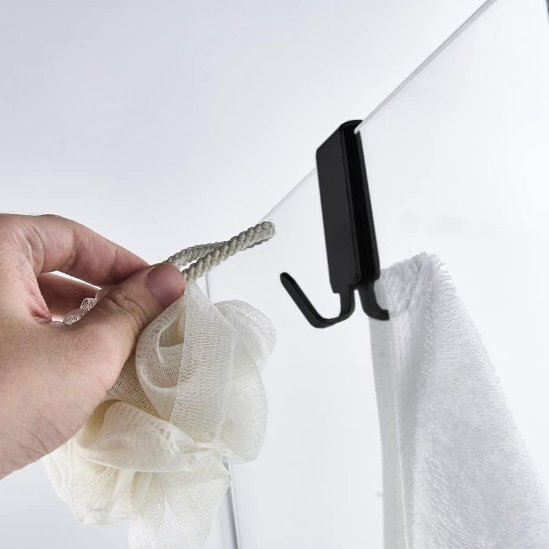 Crochets doubles en acier inoxydable pour portes de douche en verre, installation sans perceuse, inserts en caoutchouc résistant aux égratignures, crochets à serviettes sécuritaires et réglables pour murs de verre de salle de bain