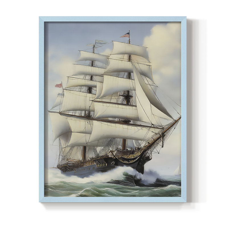 NAUTICAL Series LX III, reproduction encadrée - bois massif, H 15 po x l 12 po, Bleu