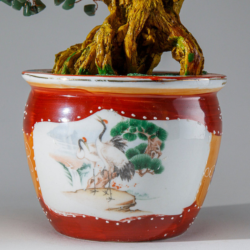 Genuine Green Aventurine Gemstone Bonsai Tree in Round Ceramic Pot (11")