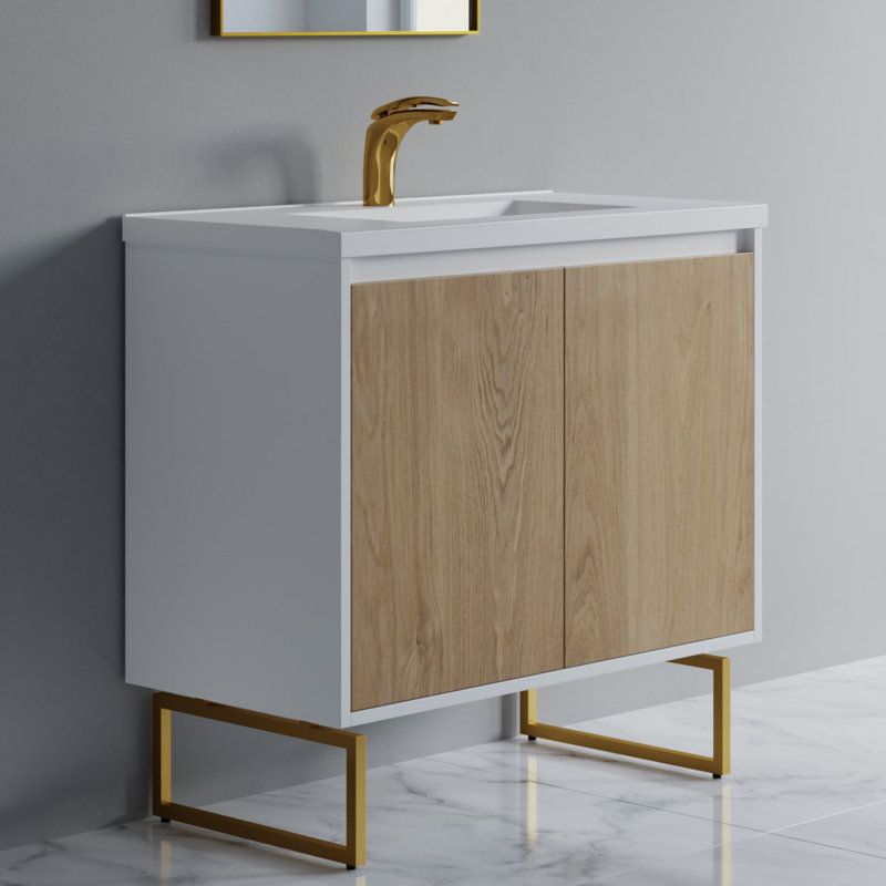 Fidelina 36'' Single Bathroom Vanity with Ceramic Top, Oak