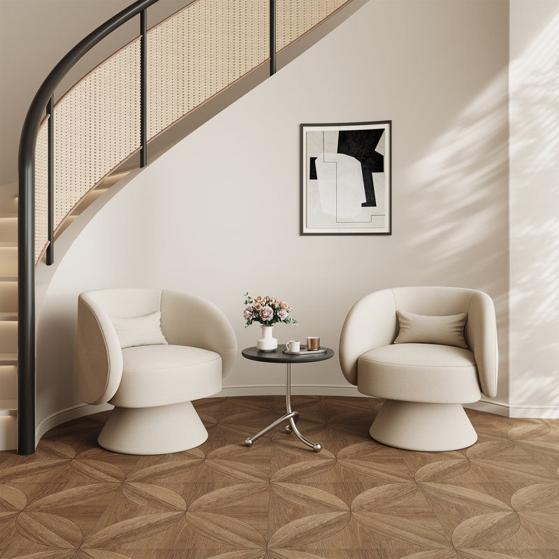 Fauteuil demi-tonneau pivotant rembourré (ensemble de 2), Lin beige