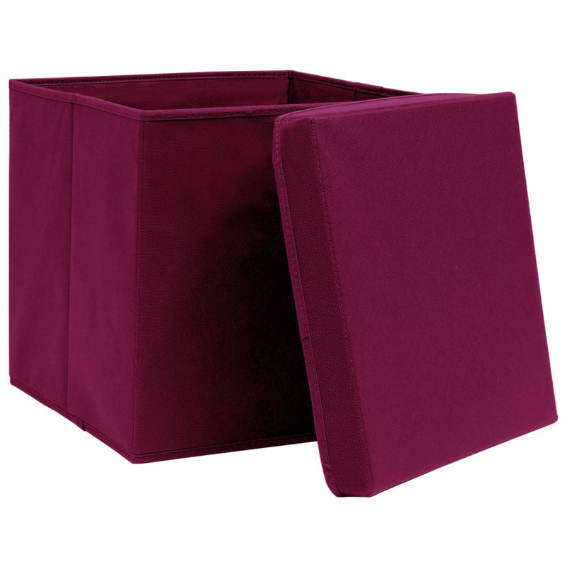 Storage Box Foldable Storage Chest Organizer Basket Non-woven Fabric, Dark Red with lids