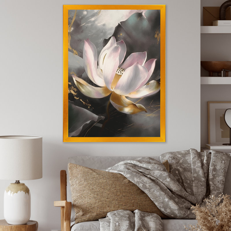 Rose lotus floral, sérénité II, H 32 po x l 24 po, Encadrement doré