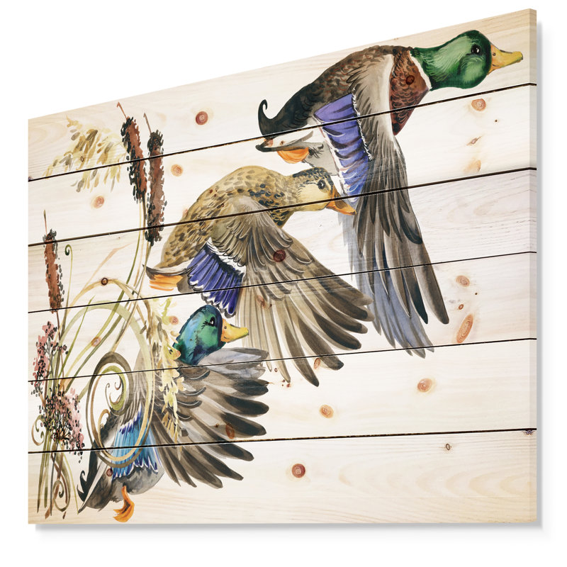« trois canards de pavillon », peinture, Bois, H 15 po x l 20 po x P 1 po
