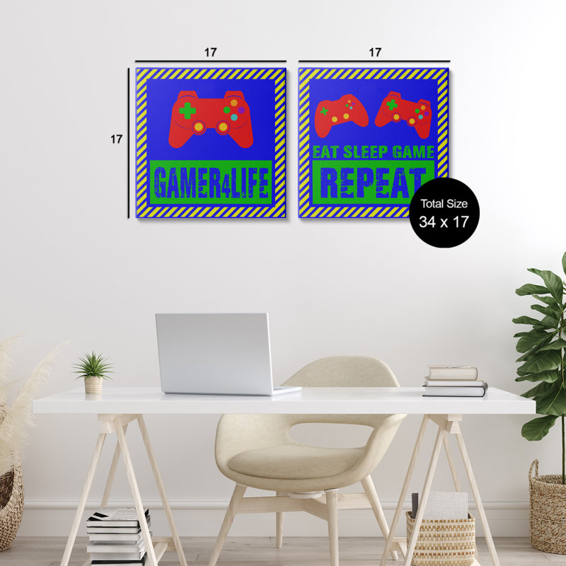 Ensemble de 2 toiles Gamer Quotes with Stripes, design par Marcus Prime, H 17 po x l 34 po