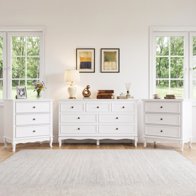 Ensemble de commode 3 pièces avec commode 7 tiroirs et 2 commodes 3 tiroirs, blanc