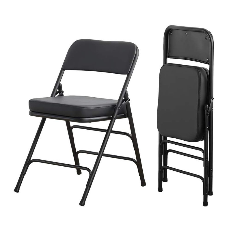KAIHAOWIN - Chaise pliante rembourrée ultra épaisse - Chaise en métal noir confortable pour l'intérieur et l'extérieur - Paquet de 2
