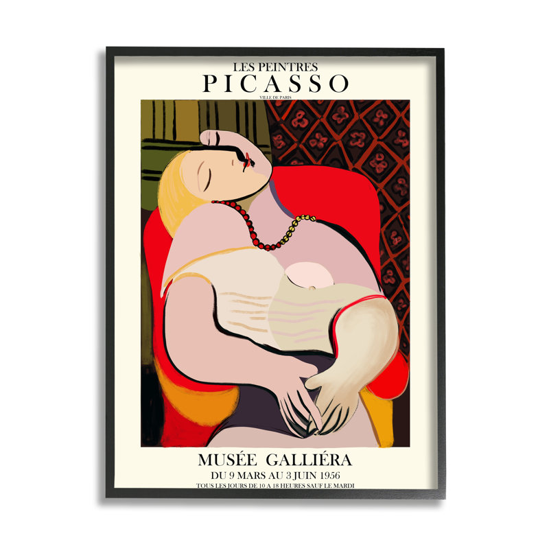 Chaise Picing, peinture abstraite traditionnelle Picasso, H 30 po x l 24 po, Giclée encadrée noir minuit