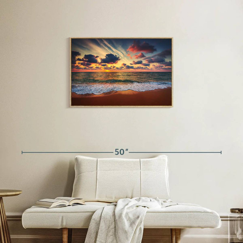 Coucher de soleil d'été, Cadre flottant en bois naturel, 31 po x 21 po