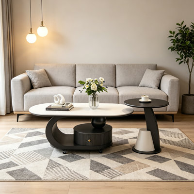 Minimalist Coffee Table with Wheels Drawer